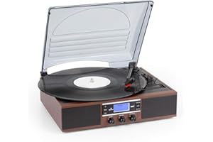 AUNA TT-138 - Giradischi, Sintonizzatore Radio DAB +/FM, Trasmissione a Cinghia, 33/45 Giri, 2 Altoparlanti Integrati, 1 Canale Uscita, Effetto Legno, Incl. Collegamento Antenna FM, Marrone