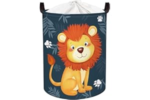Clastyle Duży kosz na pranie dla dzieci, lew, z uchwytem, dla chłopca, dziewczynki, składany kosz do przechowywania zabawek z pokrywką, do sypialni, łazienki, przedszkola, 40 x 50 cm, CTS0076A