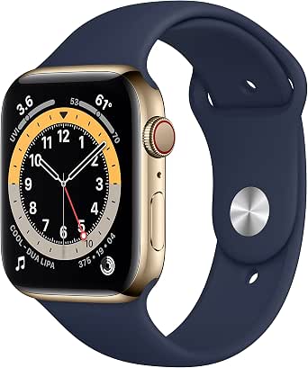 Apple Watch Series 6 GPS + Cellular, Cassa 44 mm in acciaio inossidabile  color oro con Cinturino Sport Deep Navy : Amazon.it: Elettronica