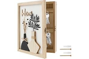 Zodazoqa Väggmonterat nyckelskåp trä nyckel förvaringsbox med 6 krokar dekorativ vintage nycklar skåp inomhus familj nyckel låda för hem kontor entré 20 x 27 cm