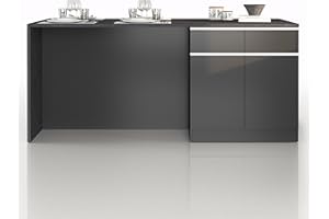 WHOUS Isola Cucina SOLE con 4 Ante e 4 Cassetti, Tavolo da Pranzo e Piano di Lavoro, Ideale per Open Space e Spazi Ridotti, 200x90x90 cm, Antracite Opaco e Report