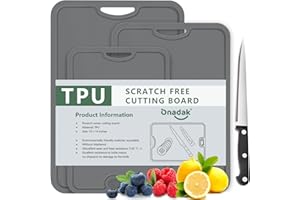 Onadak 3 Pack TPU Cutting Boards with Knife and Juice Groove，Lightweight Cutting Boards for Kitchen，Flexible Chopping Boards for Kitchen，Knife Mark Resistant, BPA-Free, Dishwasher Safe