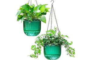 Melphoe 2 Pack Self Watering Hanging Planters Indoor Flower Pots, 6.5 inch Outdoor Hanging Basket, Plant Hanger with 3Hooks Drainage Holes for Garden Home (Emerald)