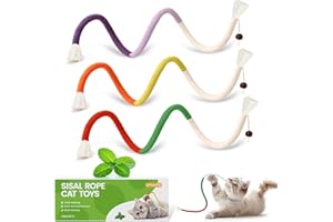 KDULPG Natural Catnip Chew Rope for Cats – Pack of 3 (27 Inches Each) | Includes Refillable Catnip Pouch | Interactive Cat Toys for Indoor Cats & Kittens | Stress Relief, Dental Health & Enrichment Play