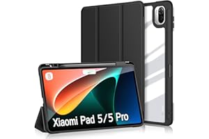 DUZZONA Funda para Xiaomi Mi Pad 5/Mi Pad 5 Pro 11" Tablet 2021con Auto Sueño Estela,Ultra Delgada Transparente Back TPU Cover Carcasa con Soporte Incorporado de Pencil,Negro