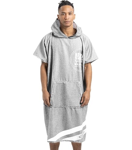 CalmyBEACH Terry Towel Bath Poncho For Men Women Surf Poncho 100% Cotton With Zip Pocket Hooded Changing Aid Beach Bathrobe, Charcoal, S-M