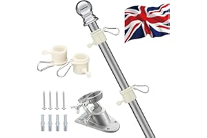 HARRMS 5FT Flag Pole Kit with British Flag and Mounting Bracket - Heavy Duty for UK Garden, Outdoors, Roof, Walls, Yard
