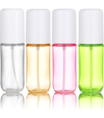 DMuuuDM Glassprühflasche mit Bambusdeckel, leer, nachfüllbar, feiner Nebel, auslaufsicher, Reise-Flüssigkeitshalter, Behälter für Köln, ätherische Öle, Raumsprays, Reinigungslösungen, 4 Stück Kosmetik
