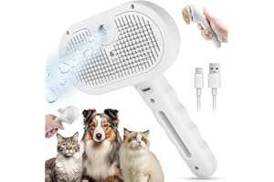 PYNTOP Cat Steam Brush Hair Removal Comb - 3 In 1 Pet Hair Magic Wand with Water Spray & Release Button, Self Cleaning Mist Massage Dog Brush, Pet Deshedding Grooming Brushes for Long Short Haired Cats Dogs