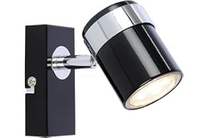 UKEW Modern Adjustable Single Wall Spotlight - Indoor GU10 Round Decorative Ceiling Lights - Stylish Lightings for Bedroom Lounge Living Room (Black)