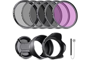 NEEWER 52mm ND2 ND4 ND8 UV CPL FLD Filter and Lens Accessories Kit with Snap on Lens Cap, Tulip Shaped Lens Hood, Collapsible Rubber Lens Hood, Filter Pouch, Safety Tether and Cleaning Cloth
