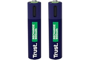 Trust Akumulator USB-C AAA, 2-pak, wbudowany port USB C, nie wymaga ładowarki akumulatora, pojemność 500 mAh akumulatory za pomocą kabla telefonicznego/ładowarki/portu USB, 2 sztuki