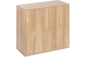 URBNLIVING 2 Tier Wooden Storage Cabinet (Oak Unit + Oak Doors)