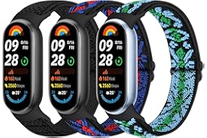 Bcuckood Elastisches Armband kompatibel mit Xiaomi Smart Band 9/ Xiaomi Smart Band 8 Damen Herren, dehnbares Uhrenarmband weiches elastisches Nylon Ersatzarmband für Xiaomi Mi Band 9/8, 3 Stück
