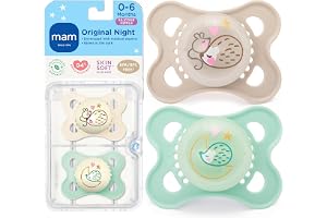MAM Night Pacifiers (2 Pacifiers & Sterilizing Box), MAM Pacifiers 0-6 Months, Best Pacifier for Breastfed Babies, Unisex, Glow in the Dark Pacifier