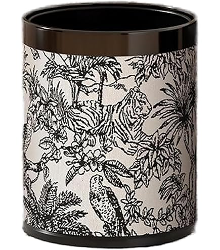 Luxury Metal Waste Bin With Leather Cover,Round Open Top Office Wastebask