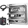 iPower 14 Inch Wall Mounted Shutter Exhaust Fan with Speed Controller and Power Cord Kit, Aluminum, 1600 RPM, 1000 CFM, for Attic, Garage, Louvered Vent, Plant, Greenhouse, Silver