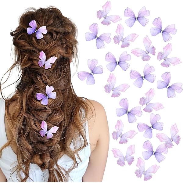 32 Schmetterlings-Haarclips – 3D Glitzer, Set In Blau & Lila Für Mädchen & Damen