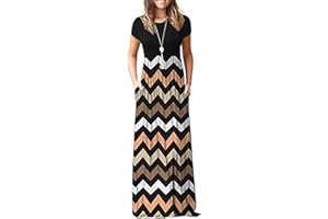 AUSELILY Damen Kurzarm Sommer Casual Long Maxi Kleider mit Taschen