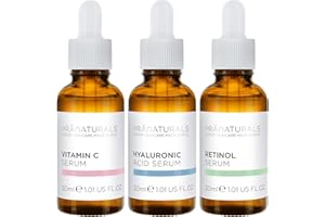 PraNaturals Kit de Sérums Faciales 3x30ml - Ácido Hialurónico, Retinol y Vitamina C - Borra las Líneas Finas y las Arrugas, Enriquecido con Aceites y Vitaminas Naturales
