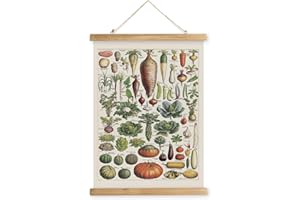 XIAOAIKA Affiche Vintage de Légumes avec Cadre en Bois, Peinture Artistique de Décoration Murale de Style Rétro, Motifs Imprimés sur Toile sans Décoloration, Prête à Être Accrochée (40x58cm)