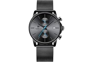 GOLDEN HOUR Reloj de Cuarzo analógico de Malla de Acero Inoxidable a Prueba de Agua con cronógrafo Minimalista de Moda para Hombre con Fecha automática