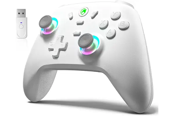 ECHTPower Mando PC Inalámbrico, 1000Hz Taza, 3 Modos, Bluetooth+2.4G+Cable, Hall Joystick, 800mAh Batería, con Turbo y Vibración Ajustable, Mando Gaming con Luces para PC/Switch/iOS/Android