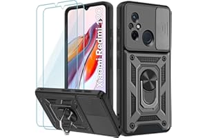 Yohii Funda para Xiaomi Redmi 12C / 12 c 6.71" Carcasa, 2 Pack Cristal Templado, Protección Cámara Carcasa con 360 Anillo Soporte PC y Silicona TPU Funda Xiaomi Redmi 12C - Negro
