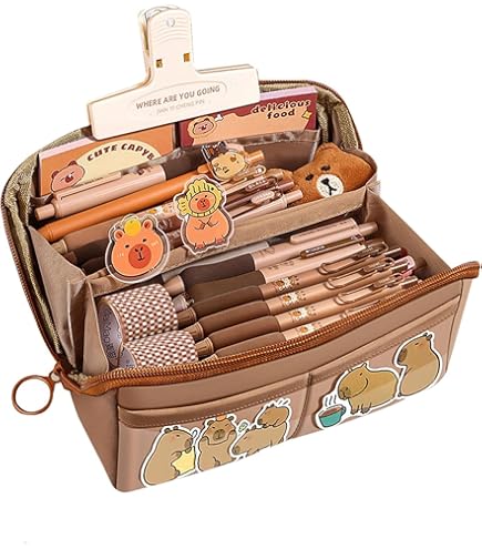 Capybara Stationery Set, Cute Stationery Set Include Capybara Pencil Case/Gel Pens/Keychain/Stickers, Large Capybara Pencil Pouch With Compartments, Capybara School Stationery Supplies For Girls Boys