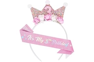 FloralGrace 3 Year Birthday Crown, Crown for Girls, Pink, L (Fits most 3-year-old girls)