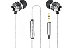 Betron B25 Earphones, Noise Isolating In-Ear Wired Headphones with Strong Bass, Tangle-Free Cord, Lightweight, Carry Case and Soft Earbud Tips, Silver