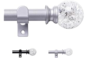 VIOREMOS Curtain Poles with Translucent Crystal Head, Silver Adjustable Curtain Pole 67-187cm for Eyelet Curtains, Diameter 16mm, for Living Room, Bedroom, Study Room
