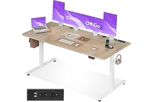 Offigo Biurko z Regulacją Wysokości, 180 cm Biurko Elektryczne z USB, Biurko z Regulacją Wysokości z 2 Funkcjami Pamięci, Biurko z Regulacją Wysokości do Biura, Domu, Gier, Beżowy