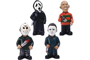 SINSEN Horrorfilm-Gartenzwerge, Alpträume, Michael Myers, Jason, Statuen, Mörder, Schrei, gruselige Figuren, Harz-Skulptur für Halloween, Weihnachten, Garten, Hof, Dekorationen (4 Stück)