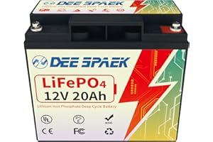 DEESPAEK 12V 20Ah batería de Litio, LiFePO4 baterías de Ciclo Profundo con BMS, para la energía Solar, iluminación de Emergencia, Scooter, Alarma para el hogar, UPS de Copia de Seguridad