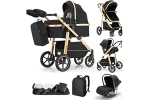 Gcarebb 3-in-1-Kinderwagen Reisesystem, Kinderwagen mit höhenverstellbarem Griff, Reisewagen mit Regenschutz, Baby-Kinderwagen mit Aluminiumrahmen für Neugeborene 0-4 Jahre