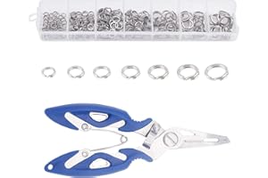 SUPERFINDINGS 382Pz 7 Dimensioni Anelli Divisi per Pesca in Acciaio Inossidabile Connettori per Esche con Doppio Anello A Scatto Anello per Esche per Impieghi Pesanti con Pinze per La Pesca