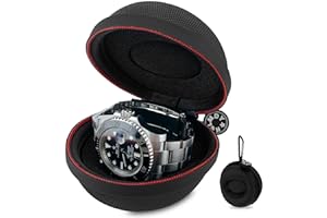 HELMDY Watch Travel Case Waterproof Single Box for Men & Women, Nylon Portable Watch Organizer Holder 1 Slot Women - Fits all Wristwatches & Smart Watches up to 50mm (Nylon Black-1 Piece)