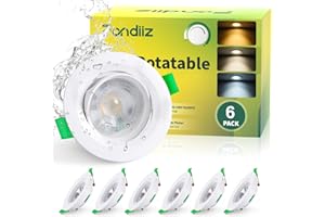 ‎FONDIIZ Fondiiz 6er LED Spots Dimmbar 230V, 5W Einbaustrahler LED 480LM, Deckenspots Schwenkbar Warmweiß 2700K Neutralweiß 4000K Kaltweiß 6000K, IP44 Spots Deckenleuchte Flach für Badezimmer, 70-80mm Lochmaß