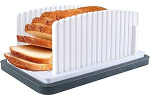 BringLuck2U Trancheuse à pain améliorée pour pain fait maison – Pliable, réglable avec guide de coupe et plateau ramasse-miettes, idéale pour trancher les pains, toasts et sandwiches