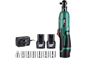 POSENPRO 12V Cordless Ratchet Wrench Kit, Electric Ratchet Wrench 3/8" 35 N·m 280 RPM with 2-Pack 2.0Ah Li-Ion Batteries, Fast Charger, 6-Piece Sockets and 1-Piece 1/4" Adapter