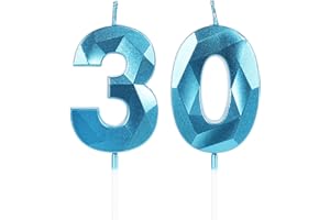 Yiran Niebieskie Świeczki Urodzinowe Dla 30 Lat, Świeca 3D Numer 30, Złote Dekoracje Tortu Na Przyjęcie Urodzinowe, Ślub