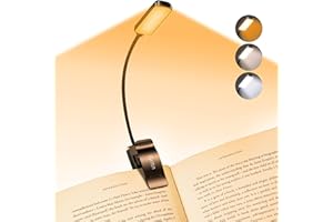 Gritin 9 LED Clip on Book Light, 3 Eye-Protecting Modes Flexible Reading Light Book Lamp (Warm&Cool White) -Stepless Dimming, Rechargeable, Long Battery Life, 4-Level Power Indicator