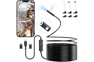 Ennovor Dual-Lens Endoscope Inspection Camera, 1920P HD Borescope with 8 Adjustable LED Lights, 16.4ft Flexible Snake Inspection Cameras, IP67 Waterproof 7.9mm Drain Camera, Android iOS Tablet Samsung