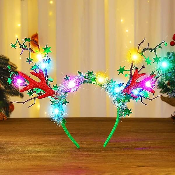 Bandeau De Noël Lumineux Avec Bois De Renne Et Fleur - Accessoire Cheveux Festif Pour Femmes Et Filles
