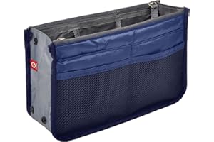 Ducomi Organisateur de Sac à Main Extensible avec 13 Grandes Poches - Bourse avec Fermeture à Glissière et Poignée - Idéal pour Documents, Téléphone, Cosmétiques et Clés (Standard, Navy)