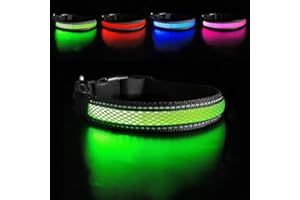 MASBRILL Obroża dla psa LED, ładowalna, wodoodporna, świecąca obroża dla psa, super jasna, bezpieczna, migająca, regulowana dla małych, średnich i dużych psów, poprawia widoczność i bezpieczeństwo,