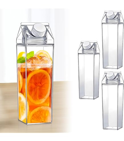 Bouteille Plastique 1l 2 Bouteilles Lait Carton 1L - Transparentes Avec Brosse (pique-nique/camping) Bouteille Lait