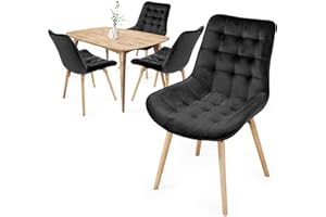 ‎MIADOMODO MIADOMODO® Esszimmerstühle - Farbwahl, 2/4/6/8 Set, Sitzfläche aus Samt, gepolstert, Beine aus Buchenholz, mit Rückenlehne - Polsterstuhl, Küchenstuhl, Retrostuhl, Wohnzimmerstuhl (Schwarz, 4er)