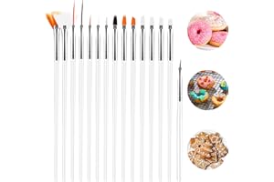ABEILLO Lot de 15 pinceaux de décoration de gâteaux, kit de peinture de gâteaux, outils de cuisson de qualité alimentaire, pinceaux de peinture pour fondant, biscuits, décoration de gâteaux (blanc)
